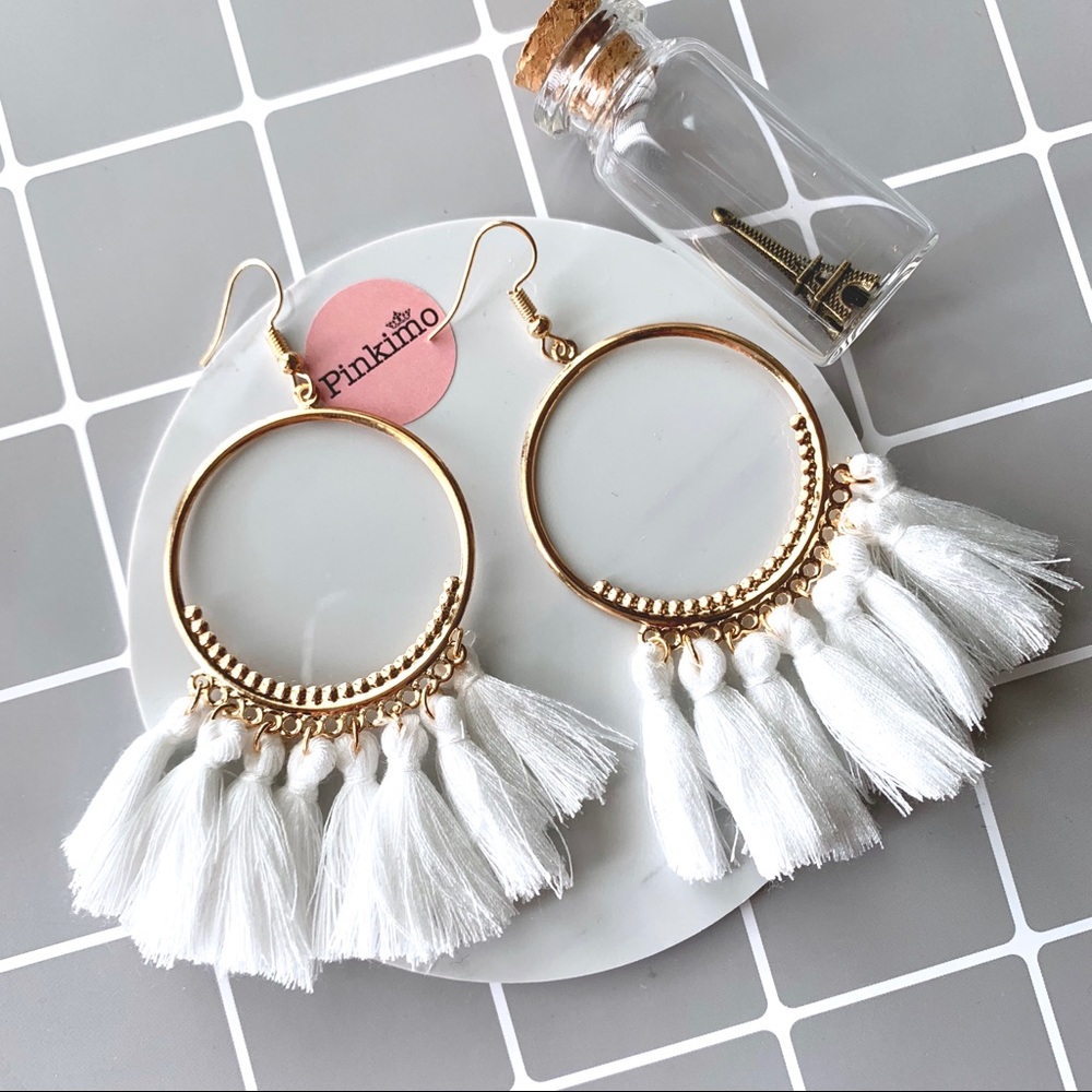 Snow Fringe Tassel Hoop Earrings